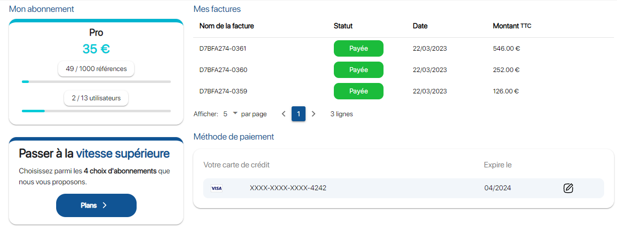 Récapitulatif des factures de l'application de gestion d'inventaire K inventory