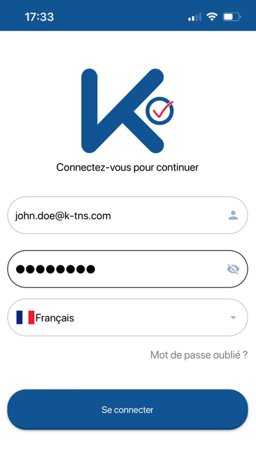 Page de connexion à l'application mobile de gestion d'inventaire K inventory