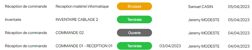 Consulter la liste des intervention sur le stock sur K inventory logiciel de gestion de stock en ligne