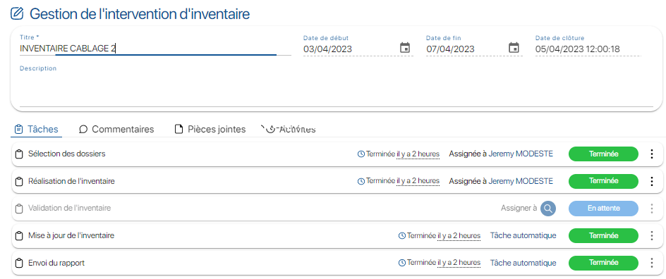 Consulter les statuts des interventions de l'application de gestion de stock K inventory