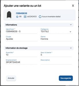 Création d'une variante ou d'un lot