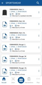 Mobile - Liste des variantes et lots disponibles