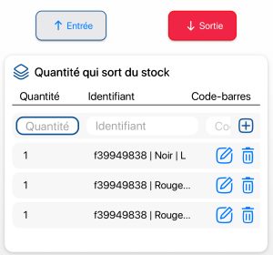 Mobile - entrées et sorties de variantes et lots