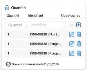 Mobile - inventaire multiple de variantes ou de lots