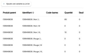 Consultation de fiches Variantes et Lots