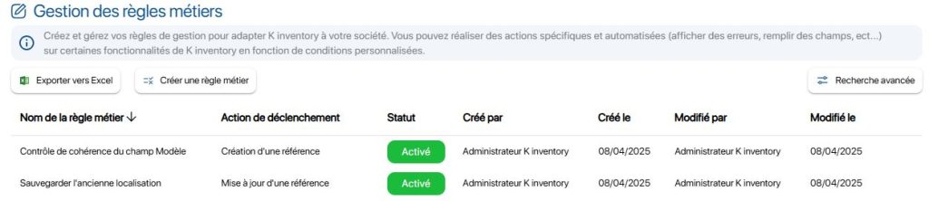 List of business rules