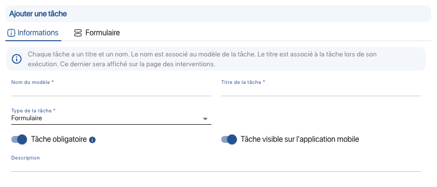 Création tâche formulaire