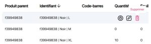 Suppression d'une variante ou un lot depuis le parent