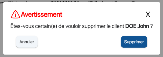 Suppression d'une fiche client