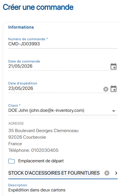Création d'une commande client