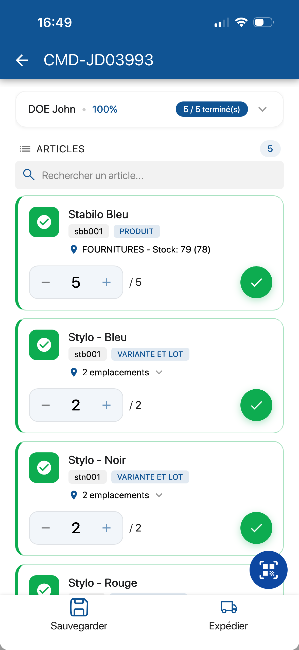 Liste des articles préparés