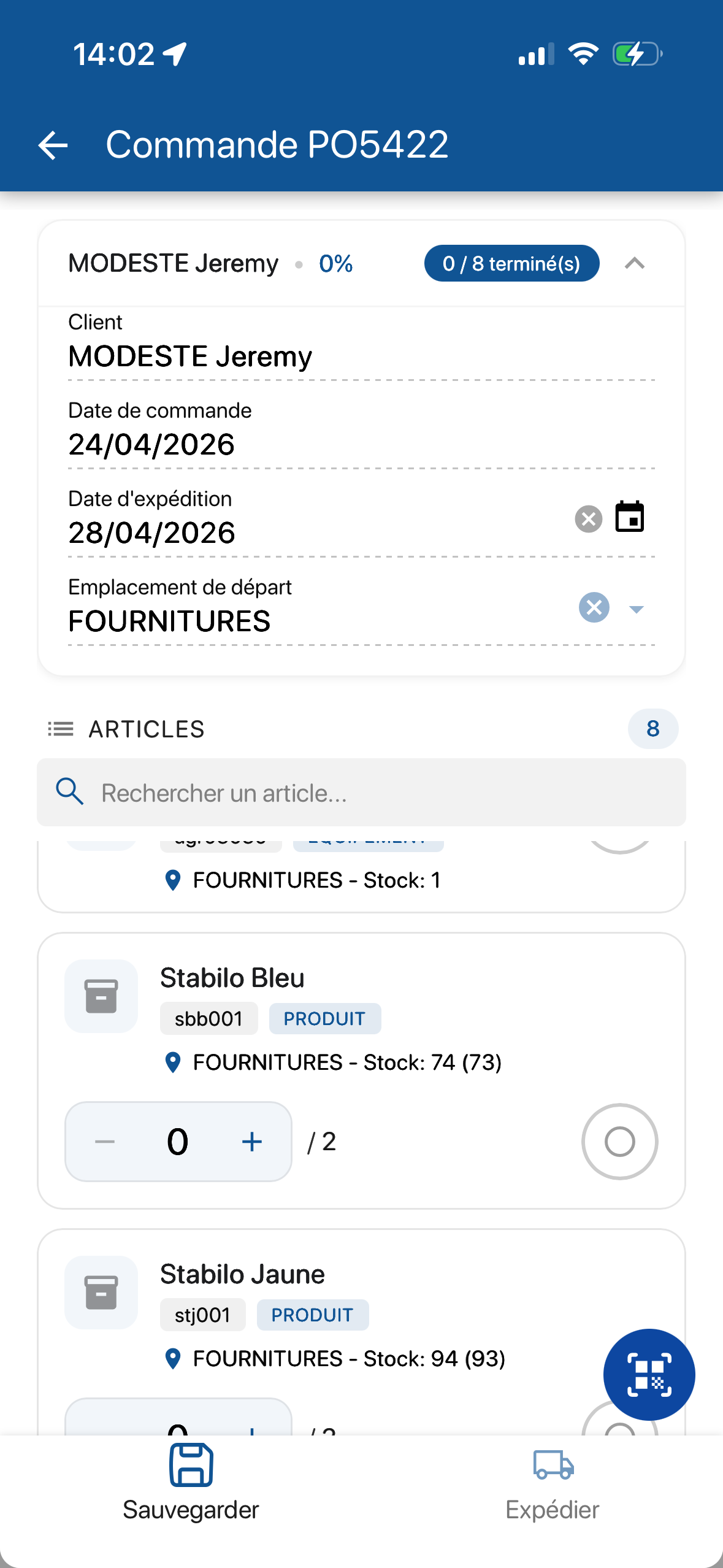 Information d'une commande client sur K inventory