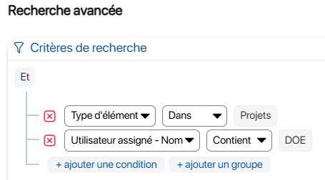 Pop-up de recherches avancée