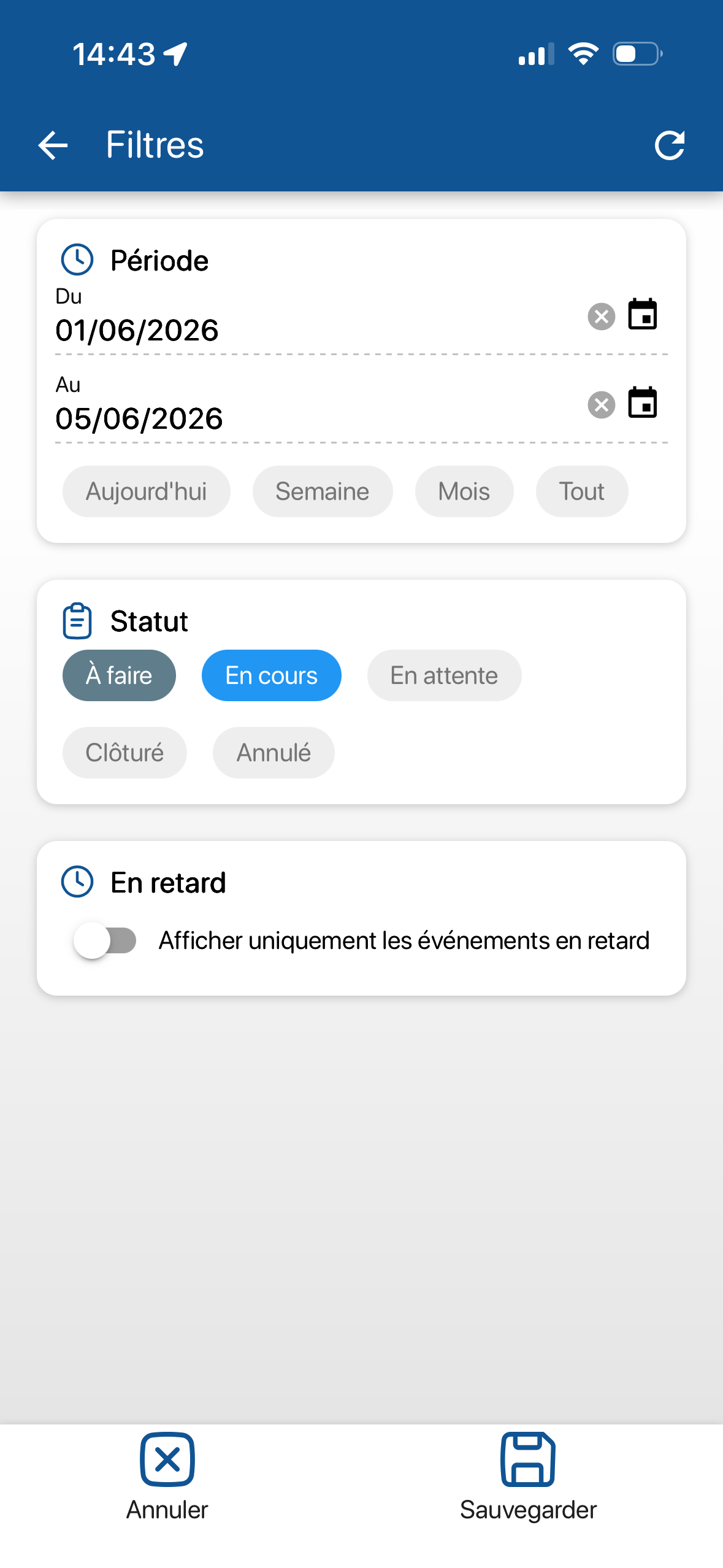 Mobile - Filtre des évènements