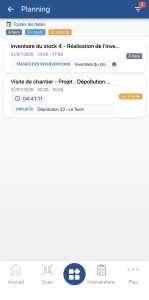 Vue Liste du planning d’évènements de K inventory
