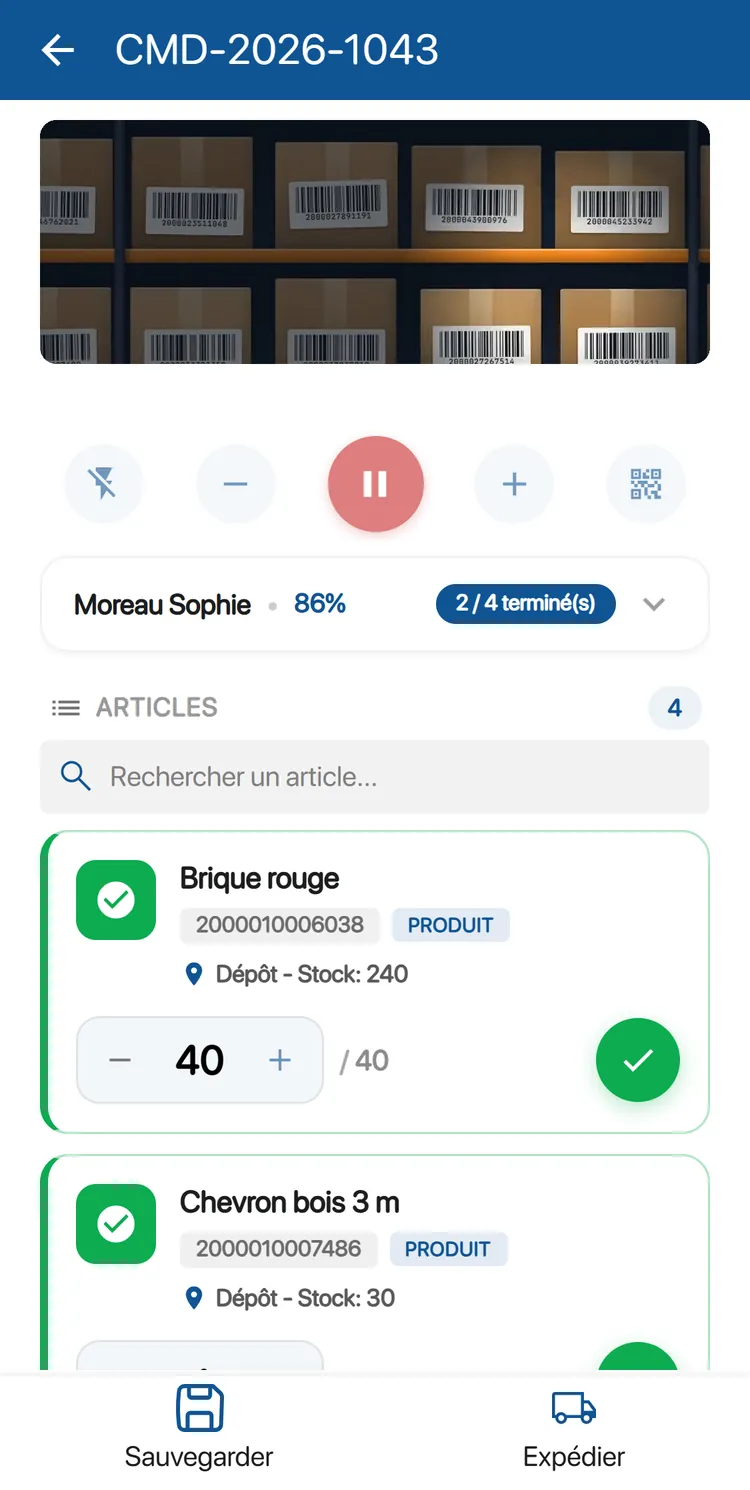 Préparation de commande au scan dans l'application K inventory