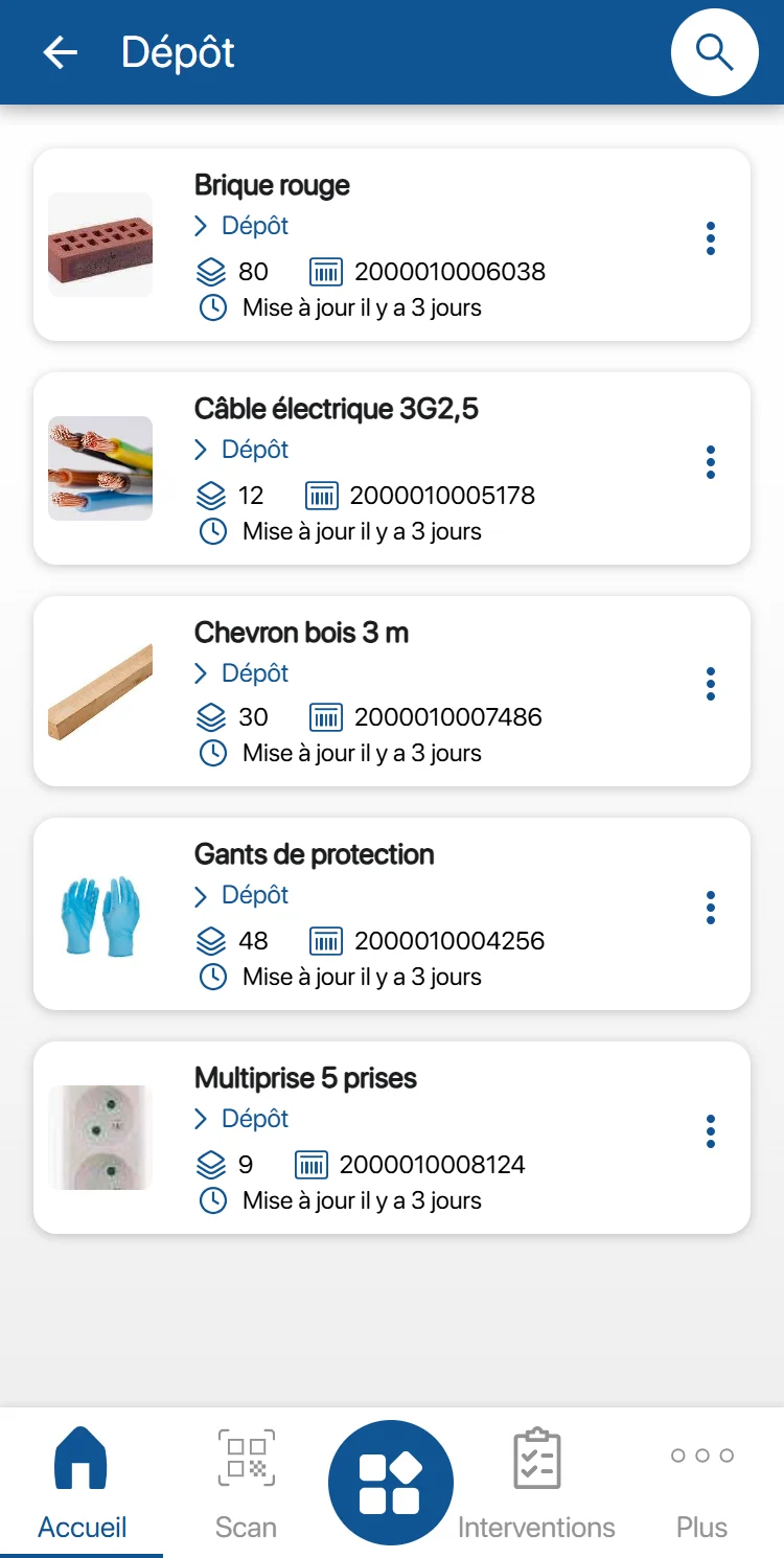 Contenu d'un dépôt sur l'application