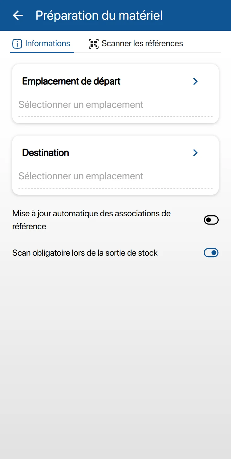 Preparing the equipment for an operation in the K inventory app